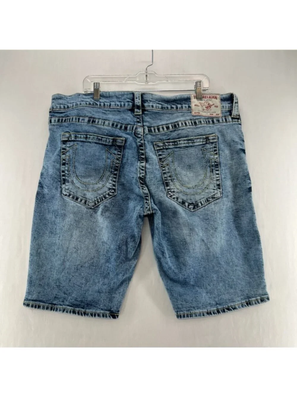 True Religion Ricky Relaxed Straight Denim Shorts Mens 42 Stretch Acid Wash Blue